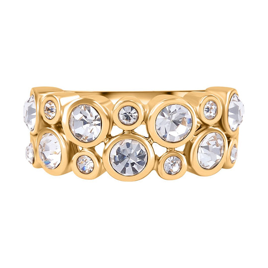 Weißer Kristall Ring, 316L Edelstahl, (Größe 17.00), vergoldet