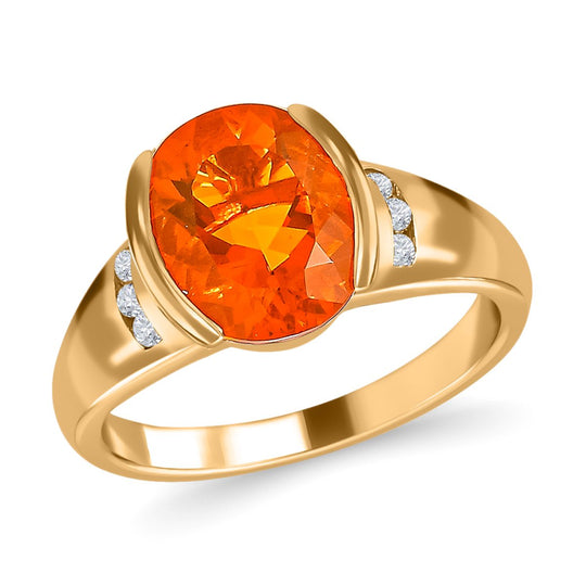 Brasilianischer Feueropal, weißer Zirkon Ring, 925 Silber Gelbgold Vermeil , ca. 2.50 ct