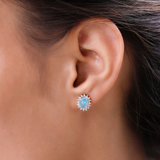 D'Joy AA Natürlicher, äthiopischer Welo Opal, Weißer Zirkon Ohrringe 925 Silber Platiniert ca. 1.96 ct