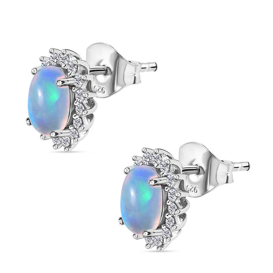 D'Joy AA Natürlicher, äthiopischer Welo Opal, Weißer Zirkon Ohrringe 925 Silber Platiniert ca. 1.96 ct
