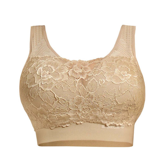 SANKOM - Rückenstütze Haltungskorrektur Push-up Spitzen-BH, Größe M/L, 80-85 cm, Burgunderrot