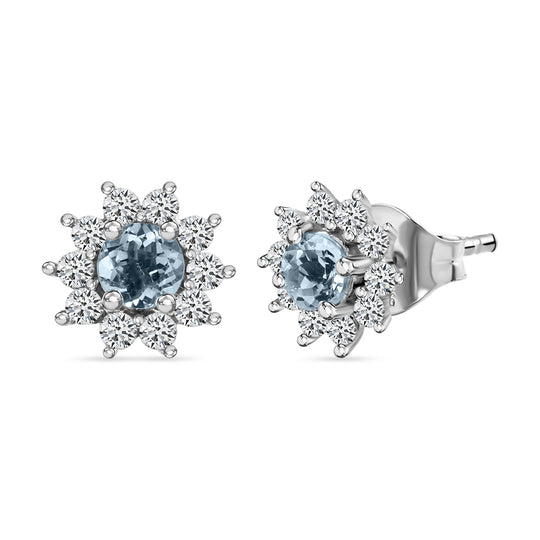 Tansanit und weiße Zirkon Ohrstecker, 925 Silber platiniert ca. 1.09 ct