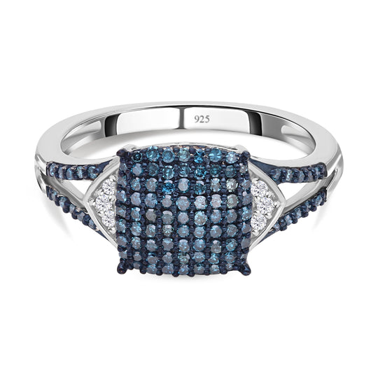 Blauer Diamant und weißer Diamant Ring, 925 Silber platiniert (Größe 21.00) ca. 0.50 ct