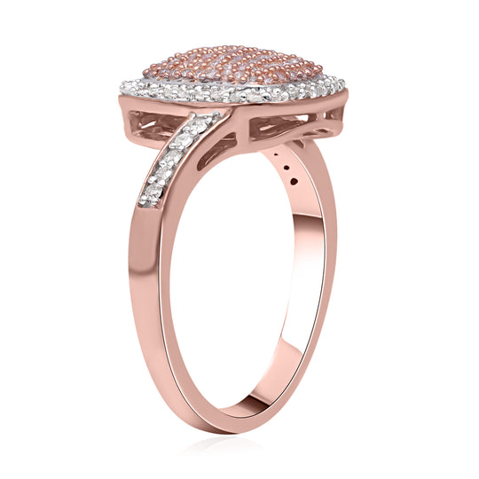 Natürlicher Rosa Diamant und Weißer Diamant Ring, 925 Silber Roségold Vermeil (Größe 21.00) ca. 0.50 ct