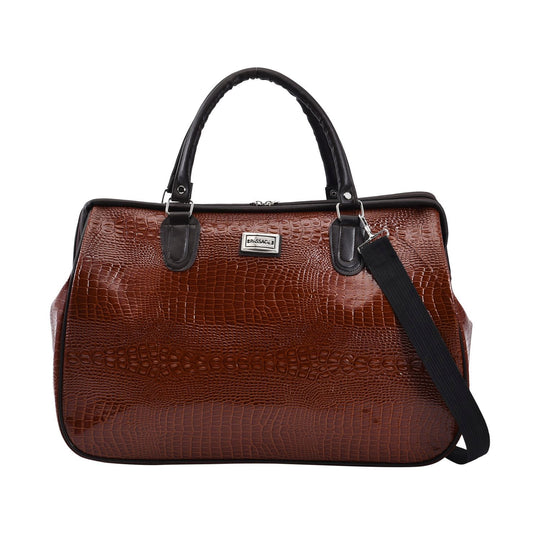 PASSAGE Reisetasche aus Semi-PU-Leder - Krokodilleder-Optik, Doppelreißverschluss, 45,72 x 22,23 x 33,02 cm, Senfgelb