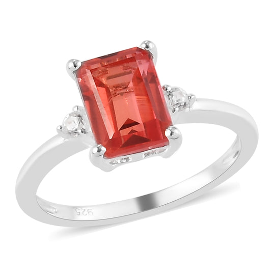 Padparadscha Triplette Quarz und Zirkon-Ring, 925 Silber ca. 1.78 ct