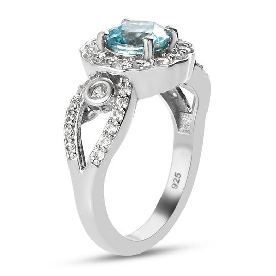 Kambodschanischer, blauer und weißer Zirkon-Ring, 925 Silber platiniert (Größe 17.00) ca. 2,48 ct