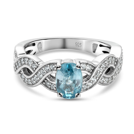 Kambodschanischer blauer und Weißer Zirkon Ring 925 Silber platiniert (Größe 16.00)
