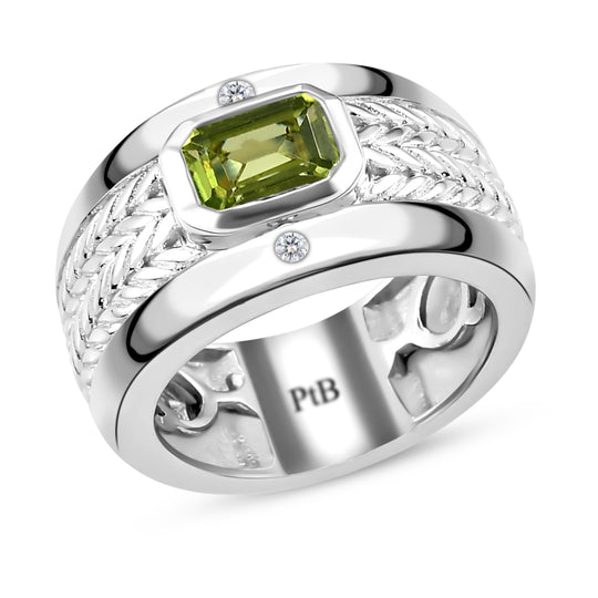 Peridot und weißer Zirkon-Ring, reines Messing Platin-Ionenbeschichtetet (Größe 19.00) ca. 1,04 ct