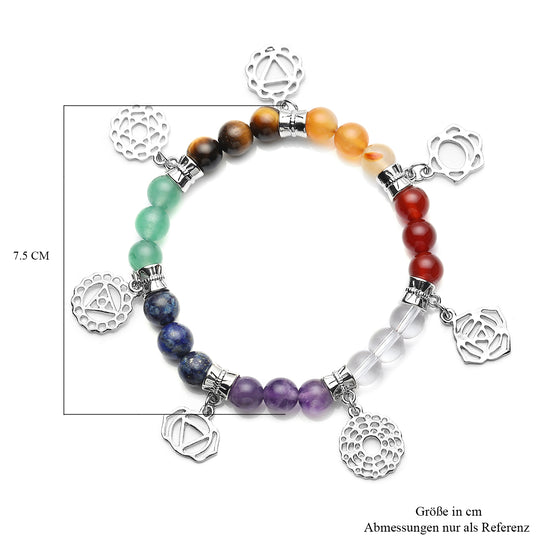7 Chakra Charm-Armband mit mehrfarbigen Edelsteinen, ca. 18 cm, goldfarben ca. 71.50 ct