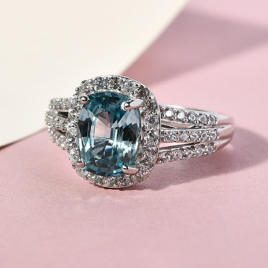 Blauer und Weißer Zirkon Ring 925 Silber platiniert (Größe 17.00)