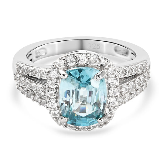 Blauer und Weißer Zirkon Ring 925 Silber platiniert (Größe 17.00)