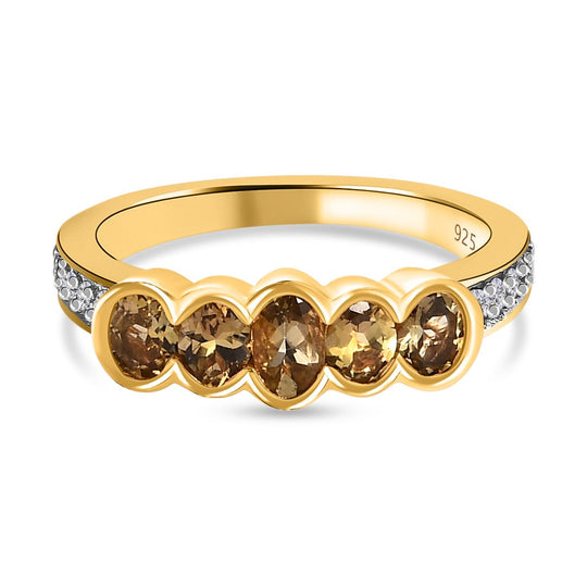 AA Natürlicher goldener Tansanit Ring, 925 Silber Gelbgold Vermeil (Größe 20.00) ca. 1.01 ct