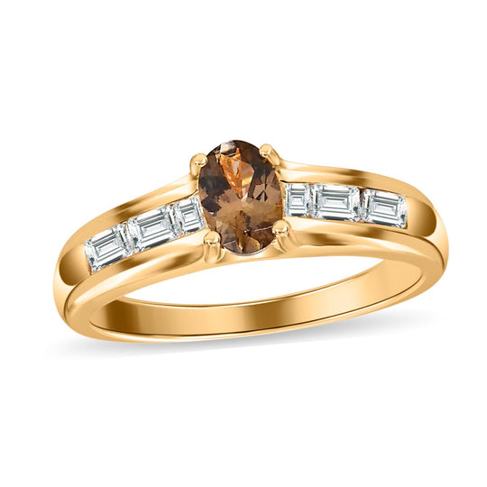 AA Natürlicher goldener Tansanit, weißer Zirkon Ring, 925 Silber Gelbgold Vermeil (Größe 20.00) ca. 1.03 ct