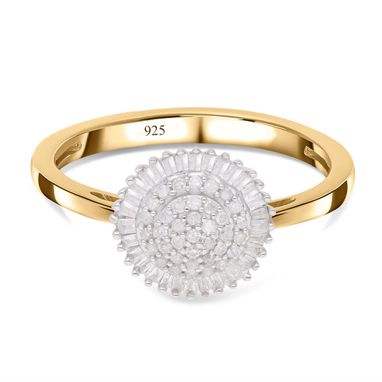 Weißer Diamant Ring, 925 Silber Gelbgold Vermeil (Größe 21.00) ca. 0.33 ct