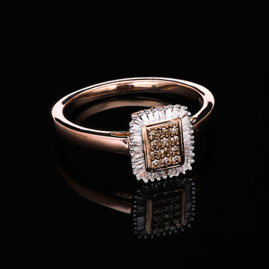 Natürlicher Champagner Diamant und weißer Diamant Ring, 925 Silber Roségold Vermeil (Größe 19.00) ca. 0.33 ct