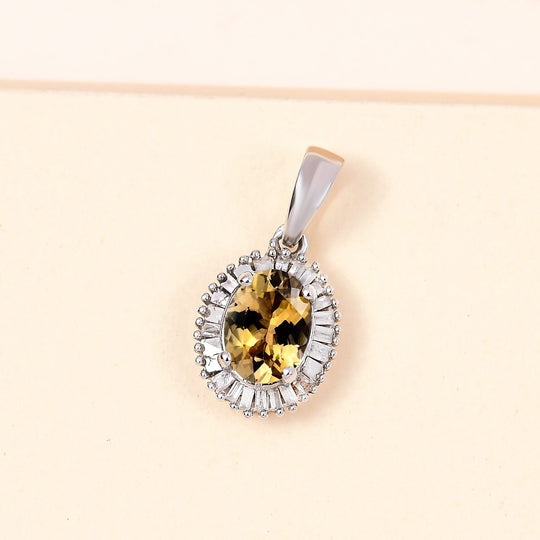AA Natürlicher goldener Tansanit, Weißer Diamant Anhänger 925 Silber Gelbgold Vermeil ca. 0,99 ct.