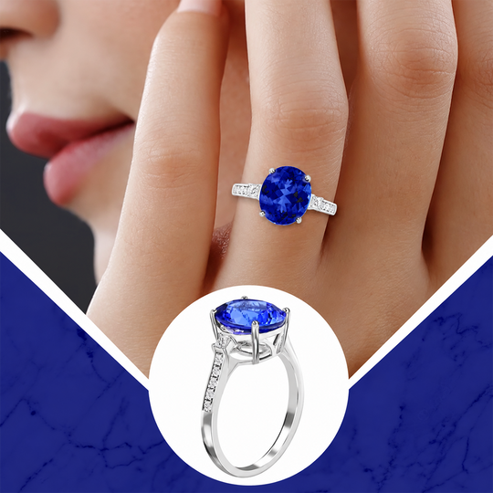 Rhapsody AAAA Tansanit, Weißer Diamant AGI zertifiziert Ring 950 Platin (Größe 17.00) (10-15 Werktage Lieferzeit) ca. 4.35 ct