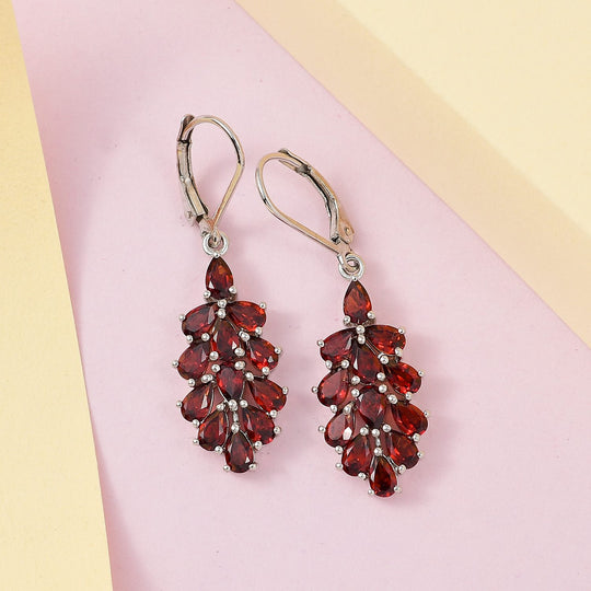 Natürliches Mosambik Granat Ohrringe, 925 Silber platiniert, ca. 6.17 ct