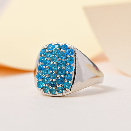 Neon Apatit Ring, 925 Silber platiniert, (Größe 19.00) ca. 1.42 ct