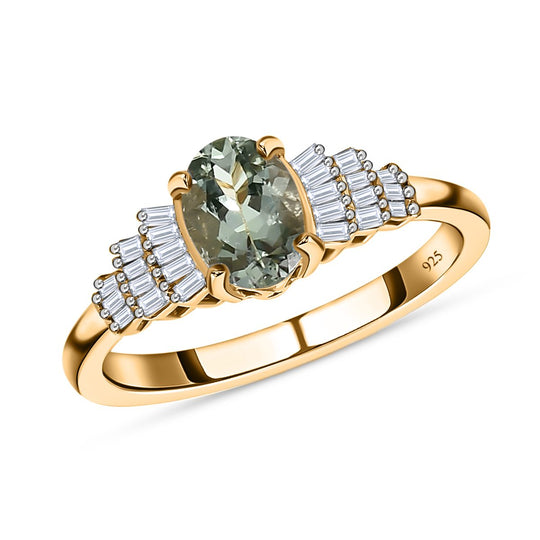AA Grüner Tansanit, weißer Diamant Ring 925 Silber Gelbgold Vermeil (Größe 20.00) ca. 1.08 ct