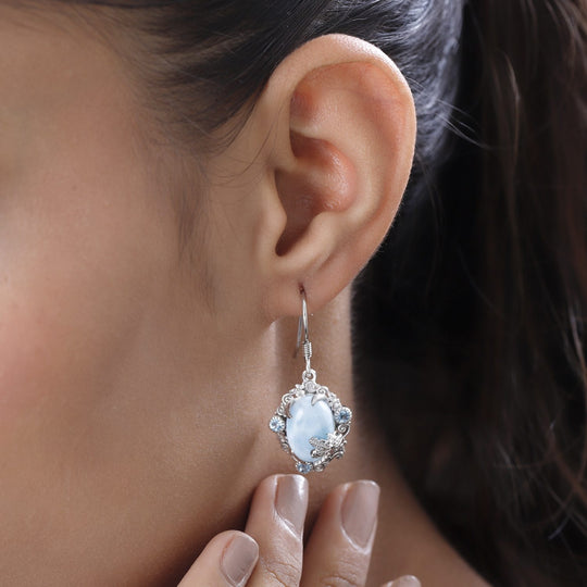 Larimar, Blau Topas Ohrringe, 925 Silber platiniert, ca. 14.68 ct