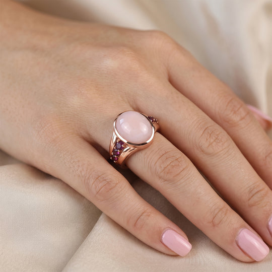 Natürlicher Peruanischer Rosa Opal und Rhodolith Granat Ring, 925 Silber rosévergoldet - 4,71 ct.