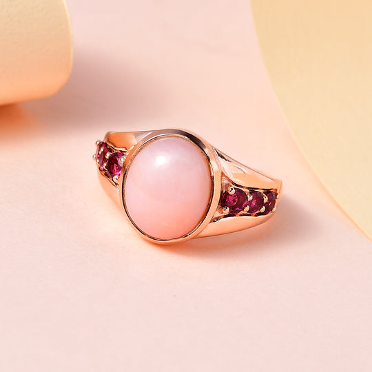 Natürlicher Peruanischer Rosa Opal und Rhodolith Granat Ring, 925 Silber rosévergoldet - 4,71 ct.