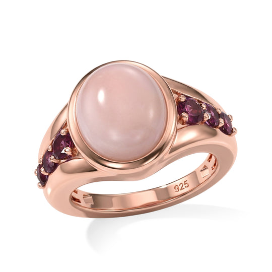 Natürlicher Peruanischer Rosa Opal und Rhodolith Granat Ring, 925 Silber rosévergoldet - 4,71 ct.