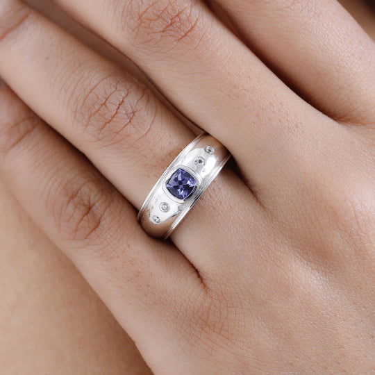Tansanit, weißer Zirkon Ring 925 Silber platiniert (Größe 20.00) ca. 0.76 ct