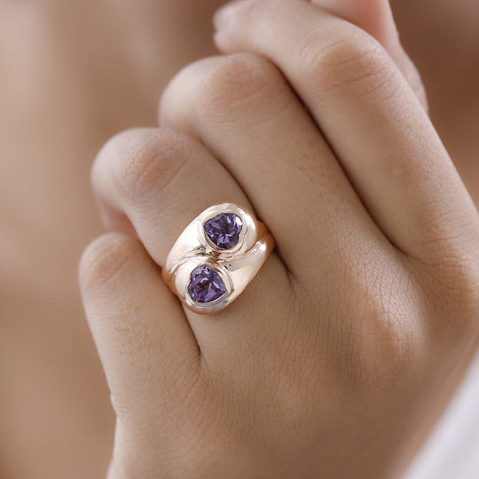 GP Amore Kollektion - Rose De France Amethyst, Kanchanaburi Blauer Saphir Ring, 925 Silber Roségold Vermeil (Größe 17.00) ca. 2.03 ct