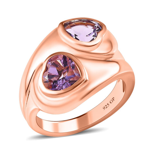 GP Amore Kollektion - Rose De France Amethyst, Kanchanaburi Blauer Saphir Ring, 925 Silber Roségold Vermeil (Größe 17.00) ca. 2.03 ct