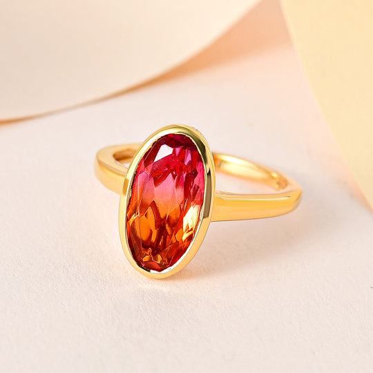 Sunset Triplette Quarz Ring, 925 Silber vergoldet (Größe 17.00) ca. 3.33 ct