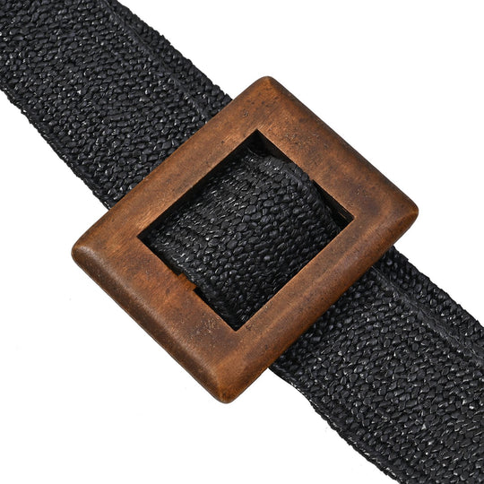 Elastischer Gürtel mit Holzschnalle 99x4.8cm, weiß