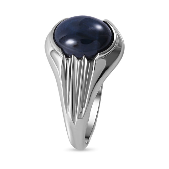 Stern blauer Saphir Ring, 925 Silber platiniert (Diffundierter) (Größe 19.00) ca. 5.70 ct