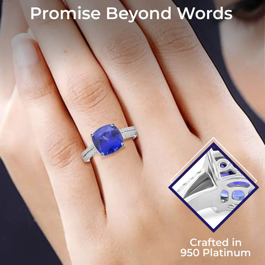 Rhapsody AAAA Tansanit, Weißer Diamant AGI zertifiziert Ring 950 Platin (Größe 17.00) ca. 3.24 ct