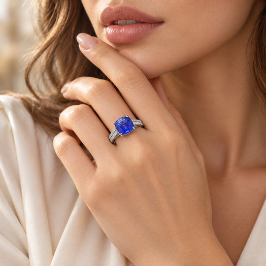 Rhapsody AAAA Tansanit, Weißer Diamant AGI zertifiziert Ring 950 Platin (Größe 17.00) ca. 3.24 ct