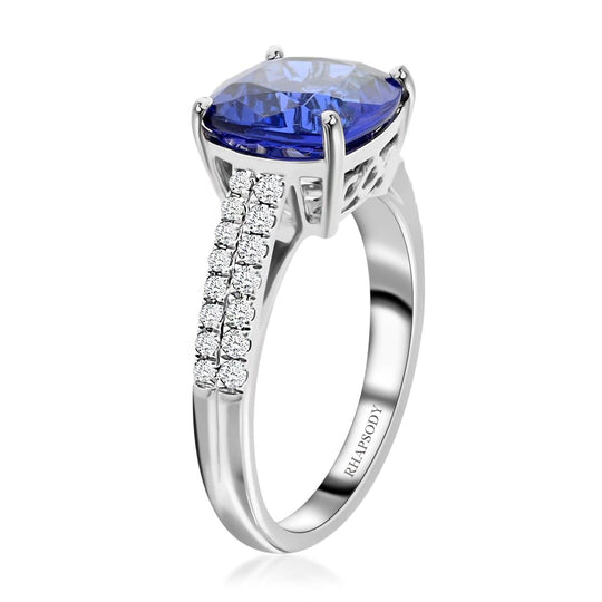 Rhapsody AAAA Tansanit, Weißer Diamant AGI zertifiziert Ring 950 Platin (Größe 17.00) ca. 3.24 ct