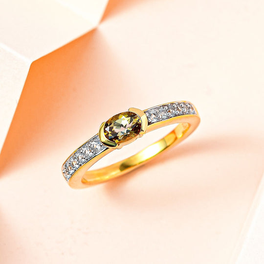 AA natürlicher goldener Tansanit und weißer Zirkon Ring, 925 Silber Gelbgold Vermeil - 0,68 ct.