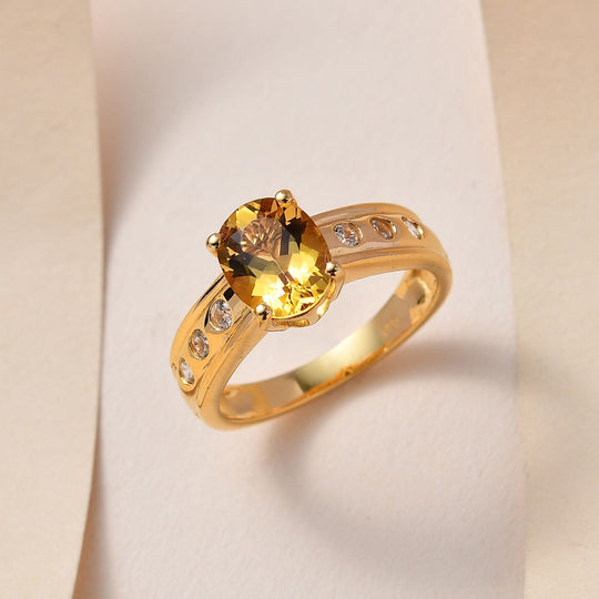 AA Premium Brasilianischer Heliodor, weißer Zirkon Ring, 925 Silber Gelbgold Vermeil, (Größe 21.00) ca. 1.97 ct