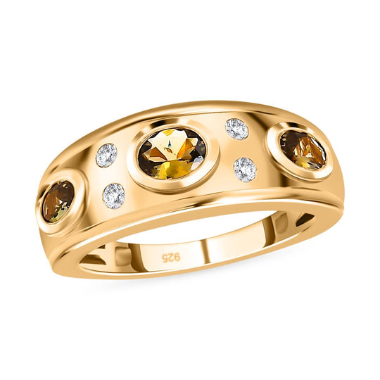 AA Natürlicher goldener Tansanit Ring, 925 Silber Gelbgold Vermeil, (Größe 20.00) ca. 0.91 ct