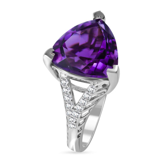 Lusaka Amethyst, weißer Zirkon Ring, 925 Silber platiniert, (Größe 20.00), ca. 5.49 ct