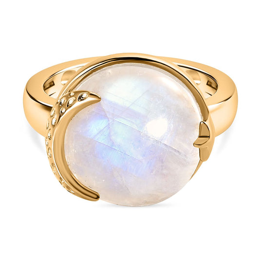 Regenbogen Mondstein Ring, 925 Silber Gelbgold Vermeil, (Größe 20.00) ca. 11.55 ct