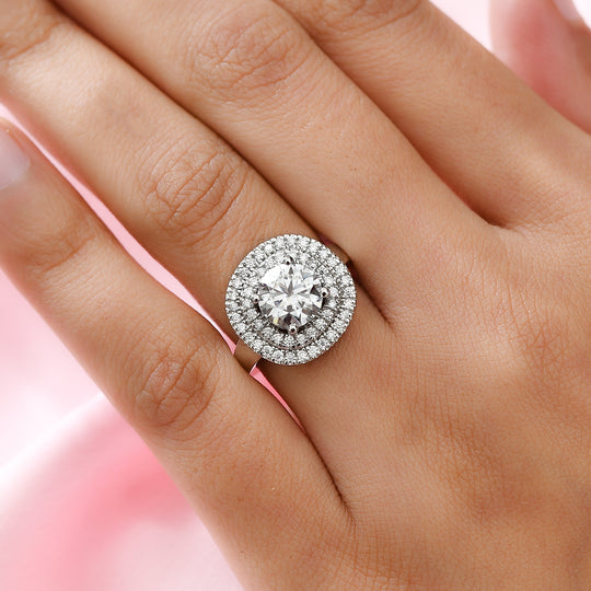 88 Facetten Moissanit Ring 925 Silber platiniert (Größe 20.00) ca. 2,01 ct