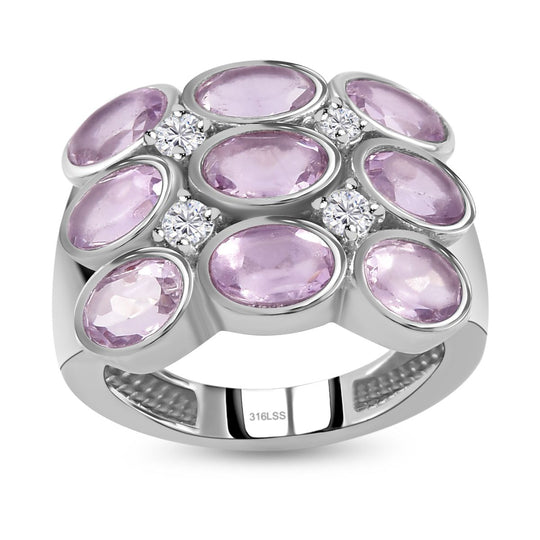 Rose De France Amethyst, weißer Zirkon Ring, Edelstahl , ca. 4.48 ct