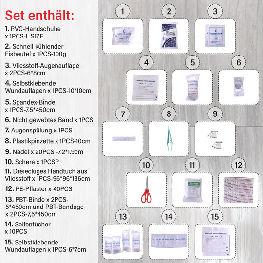 Kompaktes Erste-Hilfe-Set (90 Teile): Für Auto & Zuhause - Verbände, Augenkapseln, Kühlpacks. Inkl. Dreiecksverband & elastische Binden