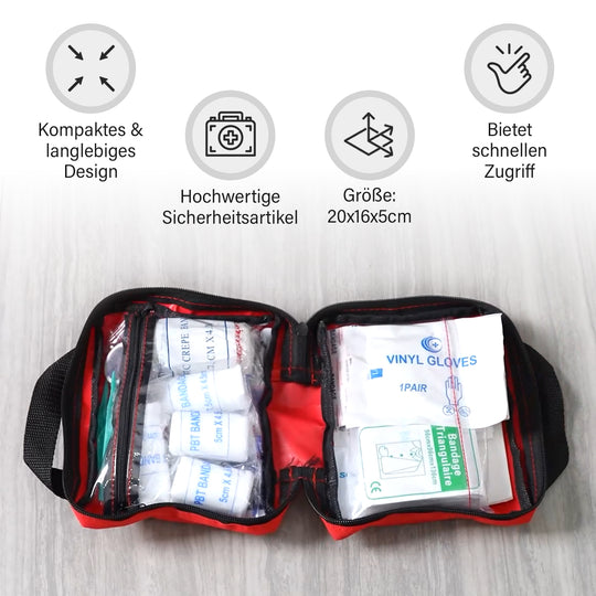Kompaktes Erste-Hilfe-Set (90 Teile): Für Auto & Zuhause - Verbände, Augenkapseln, Kühlpacks. Inkl. Dreiecksverband & elastische Binden