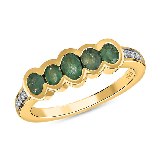 Kagem Sambischer Smaragd Ring, 925 Silber Gelbgold Vermeil (Größe 19.00) ca. 0.90 ct