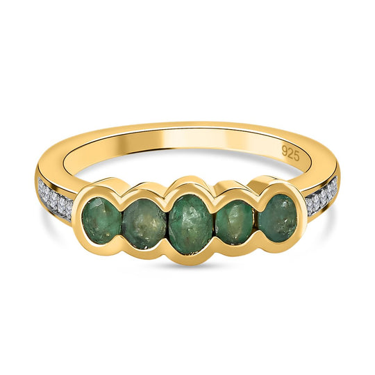 Kagem Sambischer Smaragd Ring, 925 Silber Gelbgold Vermeil (Größe 19.00) ca. 0.90 ct