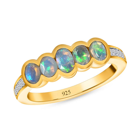 Natürlicher, äthiopischer Welo Opal Ring, 925 Silber Gelbgold Vermeil (Größe 18.00) ca. 1.20 ct